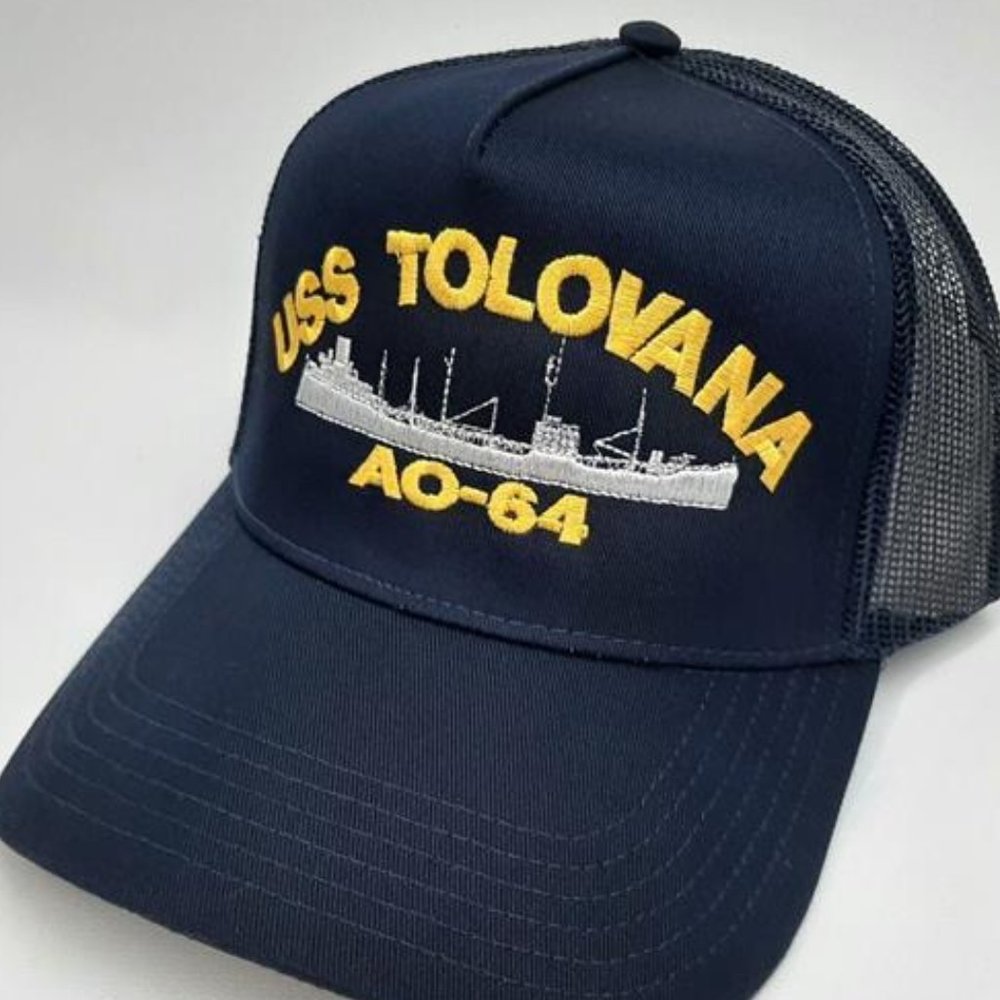 USS Tolovana A0-64 Mesh Snapback Cap Hat Navy Blue Boat Naval Ship Navy Patch